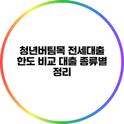 청년버팀목 전세대출 한도 비교: 대출 종류별 정리