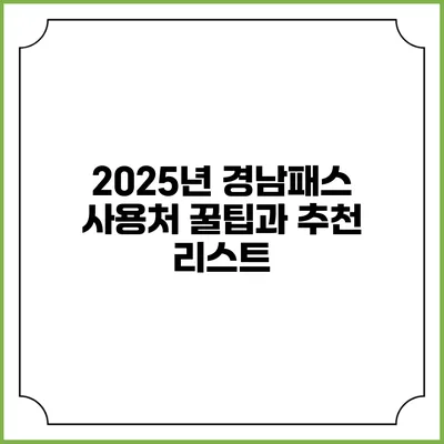 2025년 경남패스 사용처 꿀팁과 추천 리스트