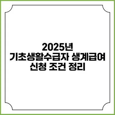 2025년 기초생활수급자 생계급여 신청 조건 정리