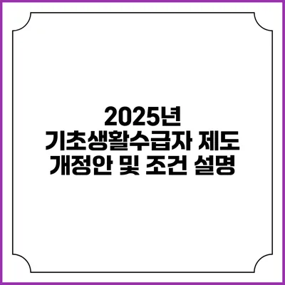 2025년 기초생활수급자 제도 개정안 및 조건 설명