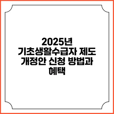 2025년 기초생활수급자 제도 개정안 신청 방법과 혜택
