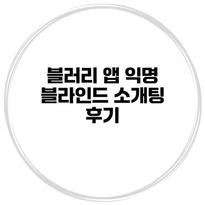 블러리 앱 익명 블라인드 소개팅 후기